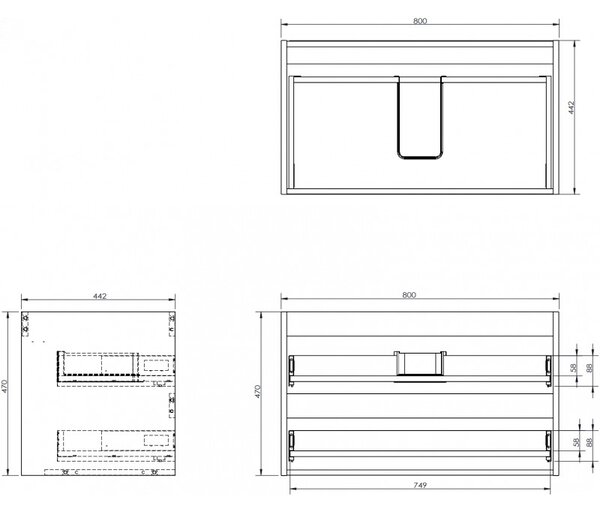 Mexen Box-A, dulap suspendat 80 cm, 2 sertare, gri mat, 91AX0-0800-470-2-62