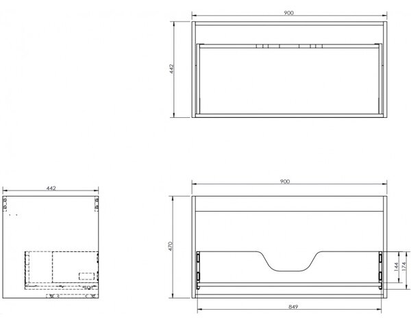 Mexen Box-A, dulap suspendat 90 cm, 1 sertar, gri mat, 91AX0-0900-470-1-62