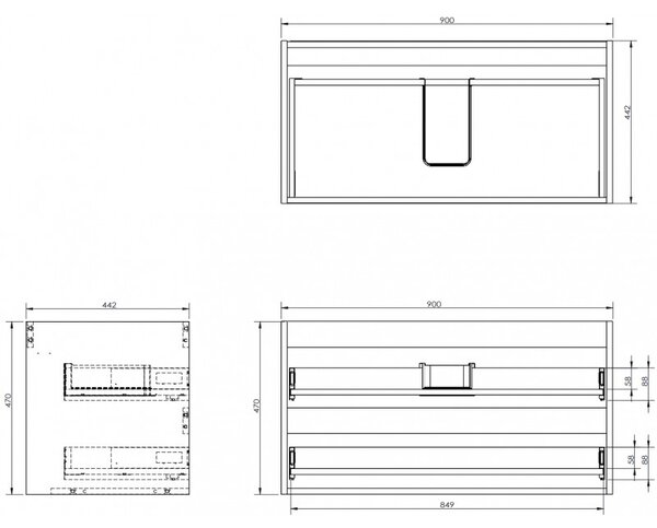 Mexen Box-A, dulap suspendat 90 cm, 2 sertare, alb mat, 91AX0-0900-470-2-01