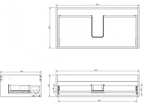 Mexen Box-A, dulap suspendat 90 cm, 1 sertar, gri mat, 91AX0-0900-235-1-62