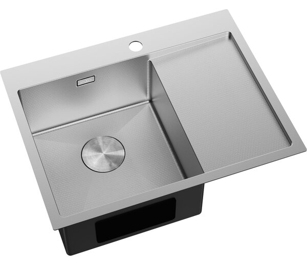Chiuvetă Mexen Exar, din oțel inoxidabil cu 1 cuvă și scurgător, stânga, 620 x 480 mm, oțel periat, model fagure, 6431621005L-01HC