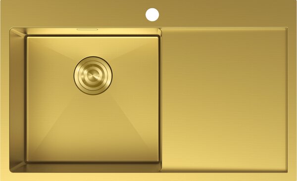 Chiuvetă Mexen Exar, din oțel inoxidabil cu 1 cuvă și scurgător, stânga, 780 x 480 mm, auriu periat, 6433781010L-55