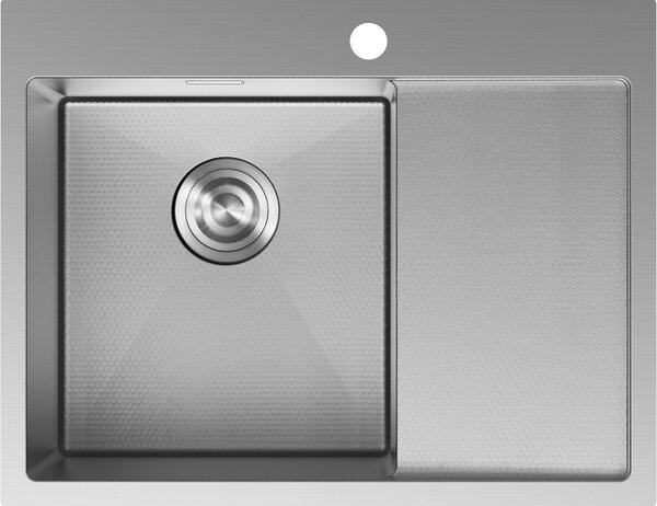 Chiuvetă Mexen Exar, din oțel inoxidabil cu 1 cuvă și scurgător, stânga, 620 x 480 mm, oțel periat, model fagure, 6431621005L-01HC