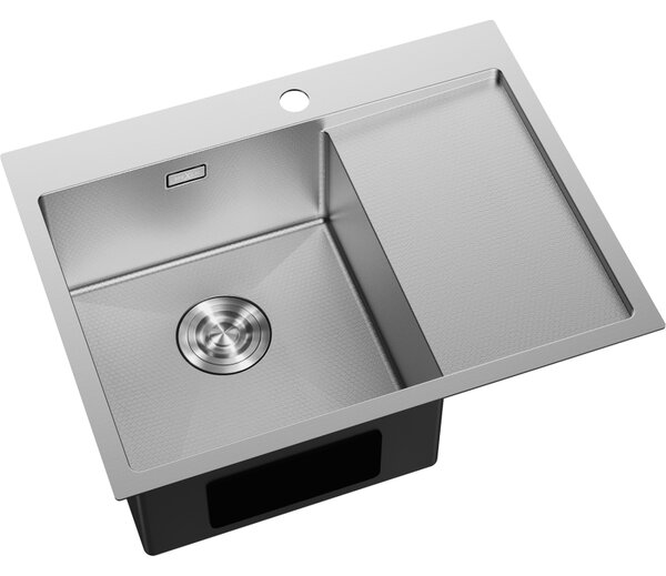 Chiuvetă Mexen Exar, din oțel inoxidabil cu 1 cuvă și scurgător, stânga, 620 x 480 mm, oțel periat, model fagure, 6431621005L-01HC