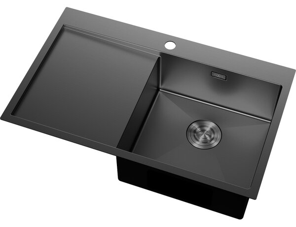 Chiuvetă Mexen Exar, din oțel inoxidabil cu 1 cuvă și scurgător, dreapta, 780 x 480 mm, neagră, 6434781010P-70