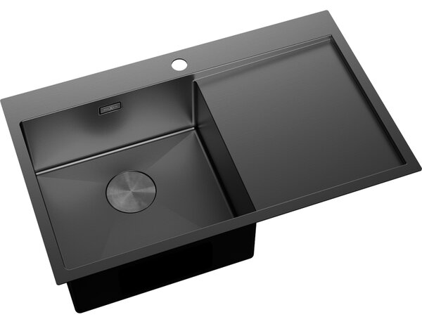 Chiuvetă Mexen Exar, din oțel inoxidabil cu 1 cuvă și scurgător, stânga, 780 x 480 mm, neagră, 6433781010L-70