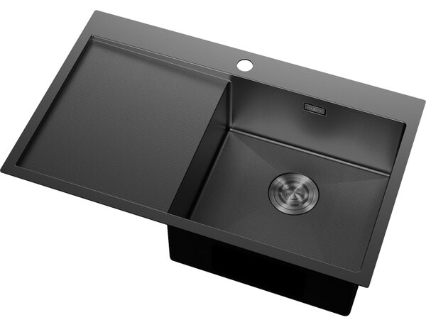 Chiuvetă Mexen Exar, din oțel inoxidabil cu 1 cuvă și scurgător, dreapta, 780 x 480 mm, neagră, model fagure, 6434781010P-70HC