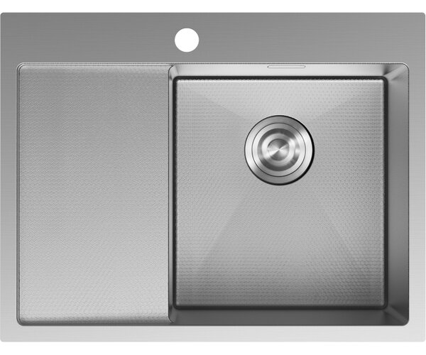 Chiuvetă Mexen Exar, din oțel inoxidabil cu 1 cuvă și scurgător, dreapta, 620 x 480 mm, oțel periat, model fagure, 6432621005P-01HC