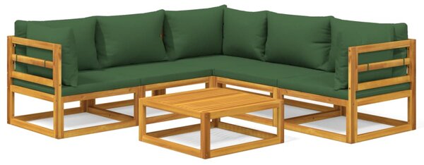 Set mobilier de grădină cu perne verzi, 6 piese, lemn masiv