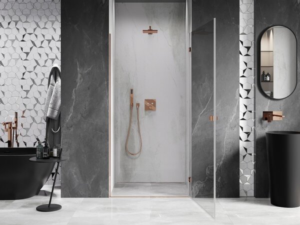 Mexen Lunar-B, Ușă de duș pivotantă dreapta 60 cm, sticlă transparentă de 8 mm, profil auriu-roz, 832-060-000-60-00-P