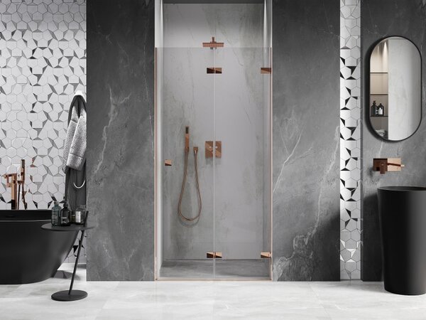Mexen Lunar-F, ușă de duș pliabilă dreapta 75 cm, sticlă transparentă de 8 mm, profil auriu-roz, 836-075-000-60-00-P