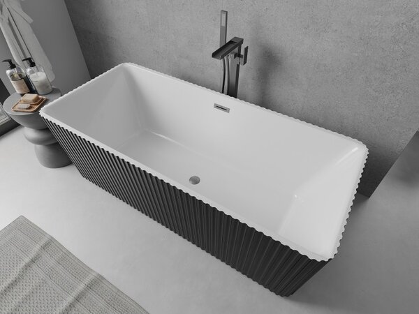 Mexen Nila, cadă de baie independentă cu caneluri 170 x 75 cm, alb-negru, preaplin grafit periat, 52841708075-66