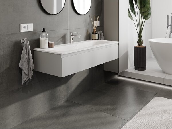 Mexen Orio, mobilier baie 120 cm cu lavoar Vela, 1 sertar, gri mat/alb mat, 91A10-12023-1-BF62-W23M01