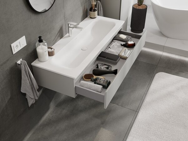 Mexen Orio, mobilier baie 120 cm cu lavoar Vela, 1 sertar, gri mat/alb mat, 91A10-12023-1-BF62-W23M01