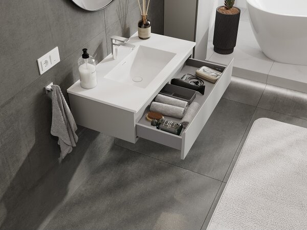 Mexen Orio, mobilier baie 90 cm cu lavoar Otis, 1 sertar, gri mat/alb mat, 91A10-09023-1-BF62-W18M01
