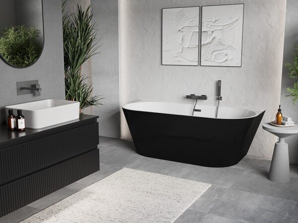 Mexen Oris, cadă de baie independentă cu caneluri 150 x 75 cm, alb-negru, preaplin grafit periat, 52871507575-66