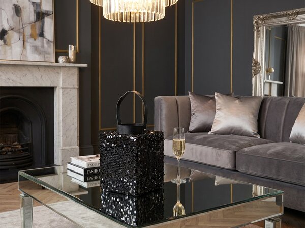 Laterna cu sclipici LOFTY GLAM 20 cm, neagra