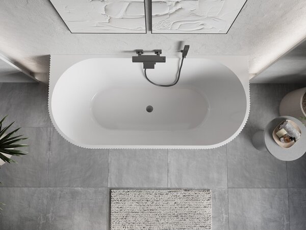 Cadă de baie independentă Mexen Oris cu caneluri 150 x 75 cm, alb lucios, preaplin grafit periat, 52871507500-66