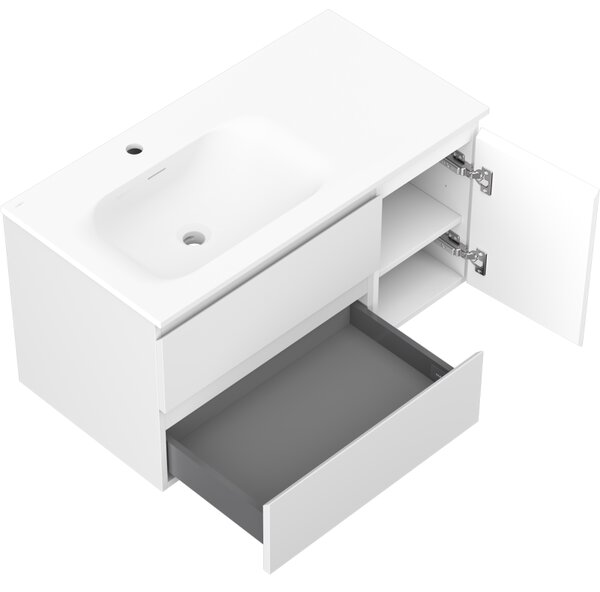 Mexen Orio, Dulap baie 90 cm cu lavoar Vela stânga, 2S, 1D, alb mat, 91A13-09047-3-BBFFFF01-W23L01