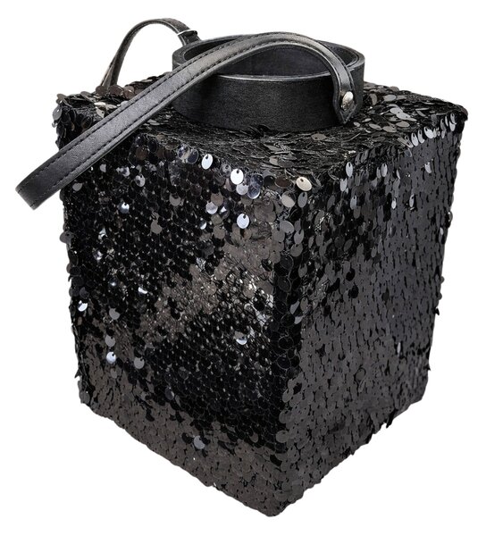 Laterna cu sclipici LOFTY GLAM 20 cm, neagra