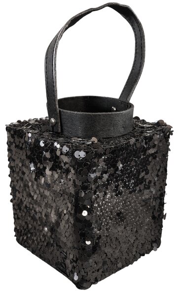 Laterna cu sclipici LOFTY GLAM 27 cm, neagra