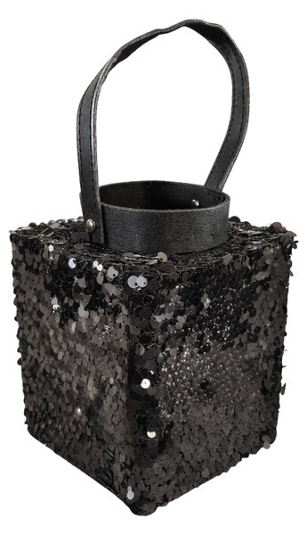 Laterna cu sclipici LOFTY GLAM 20 cm, neagra