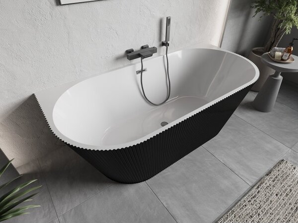 Mexen Oris, cadă de baie independentă cu caneluri 150 x 75 cm, alb-negru, preaplin grafit periat, 52871507575-66