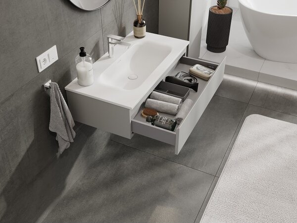 Mexen Orio, mobilier baie 90 cm cu lavoar Vela, 1 sertar, gri mat/alb mat, 91A10-09023-1-BF62-W23M01