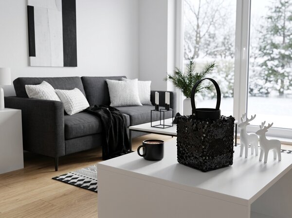 Laterna cu sclipici LOFTY GLAM 20 cm, neagra