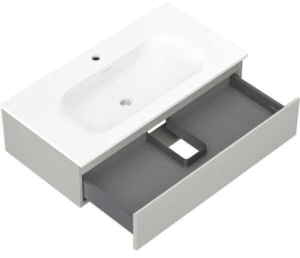 Mexen Orio, mobilier baie 90 cm cu lavoar Vela, 1 sertar, gri mat/alb mat, 91A10-09023-1-BF62-W23M01