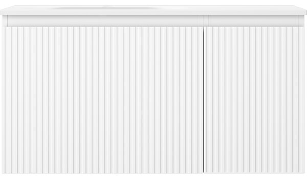 Mexen Rivel, Dulap baie 90 cm cu lavoar Vela stânga, 1S, 1D, canelat, alb mat, 91A23-09047-3-BBFF01-W23L01