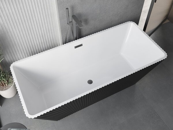 Mexen Tava, cadă de baie independentă cu caneluri 170 x 75 cm, alb-negru, preaplin grafit periat, 52851707575-66