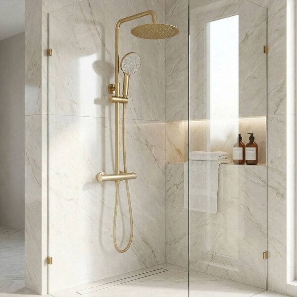 Set de duș fără pipă cu termostat Rea Lungo Gold Brush