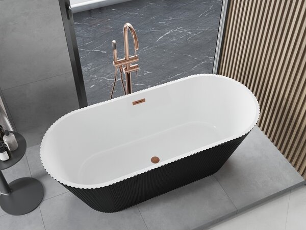 Mexen Yara, cadă de baie independentă cu caneluri 170 x 75 cm, alb-negru, preaplin grafit periat, 52861707575-66