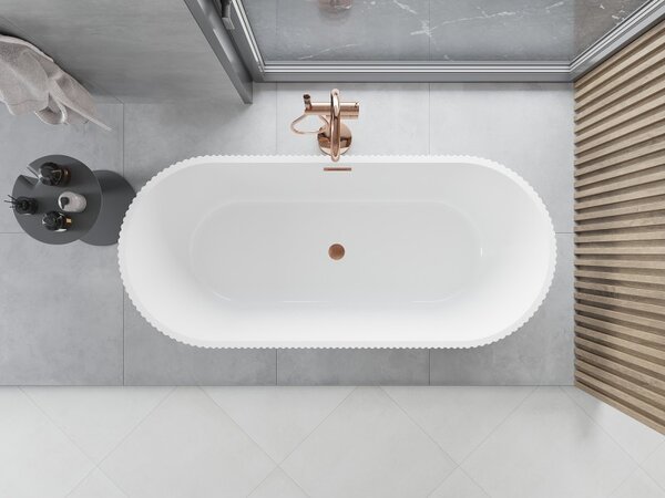 Mexen Yara, cadă de baie independentă cu caneluri 170 x 75 cm, alb-negru, preaplin grafit periat, 52861707575-66
