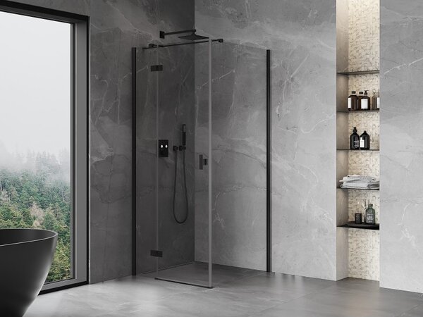 Mexen Mist HT, cabină de duș cu ușă batantă stânga 70 x 70 cm, sticlă transparentă, neagră, 8A5T-070-070-70-00-L