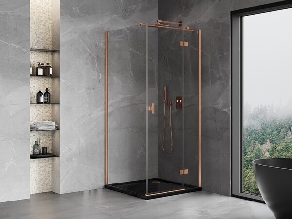 Mexen Mist HT, cabină de duș cu ușă batantă dreapta 80 x 80 cm, sticlă transparentă, cupru mat, 8A5T-080-080-65-00-P