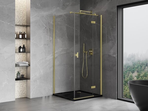 Mexen Mist HT, cabină de duș cu ușă batantă dreapta 80 x 80 cm, sticlă transparentă, auriu mat, 8A5T-080-080-55-00-P