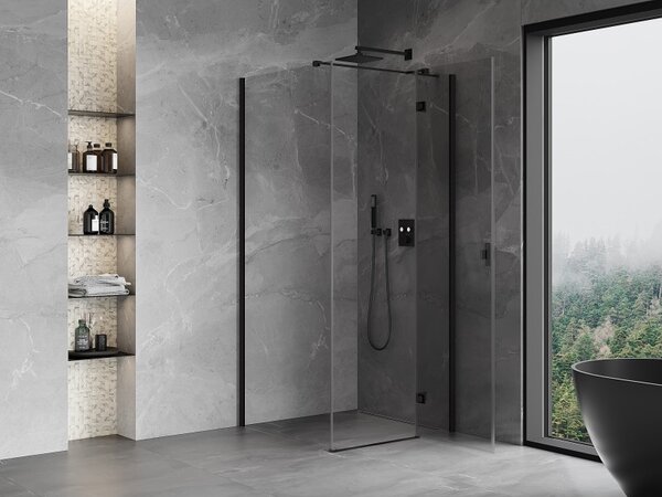 Mexen Mist HT, cabină de duș cu ușă batantă dreapta 70 x 70 cm, sticlă transparentă, profil negru, 8A5T-070-070-70-00-P