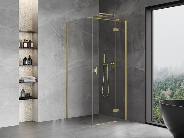 Mexen Mist HT, cabină de duș cu ușă batantă dreapta 80 x 80 cm, sticlă transparentă, auriu mat, 8A5T-080-080-55-00-P