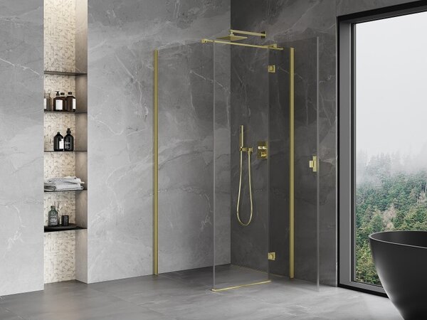 Mexen Mist HT, cabină de duș cu ușă batantă dreapta 80 x 80 cm, sticlă transparentă, auriu mat, 8A5T-080-080-55-00-P
