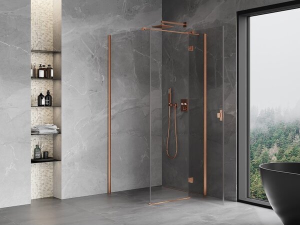 Mexen Mist HT, cabină de duș cu ușă batantă dreapta 80 x 80 cm, sticlă transparentă, cupru mat, 8A5T-080-080-65-00-P