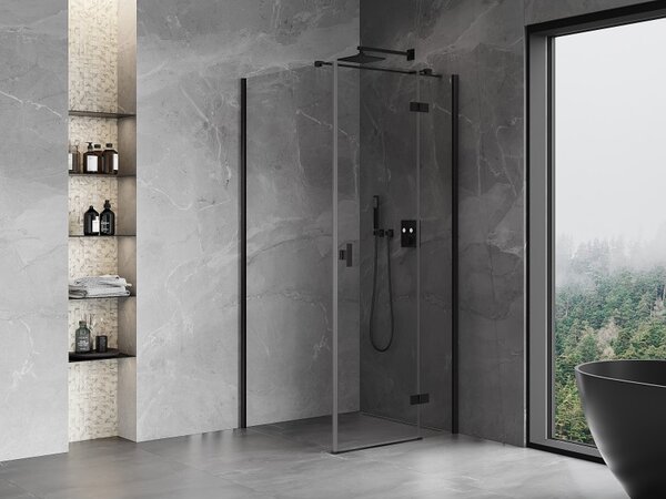 Mexen Mist HT, cabină de duș cu ușă batantă dreapta 70 x 70 cm, sticlă transparentă, profil negru, 8A5T-070-070-70-00-P