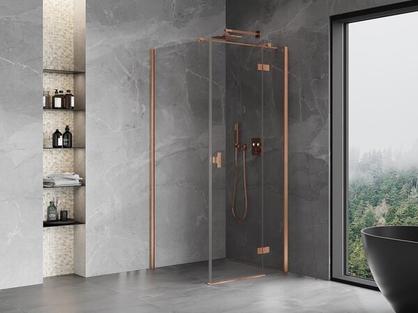 Mexen Mist HT, cabină de duș cu ușă batantă dreapta 80 x 80 cm, sticlă transparentă, cupru mat, 8A5T-080-080-65-00-P