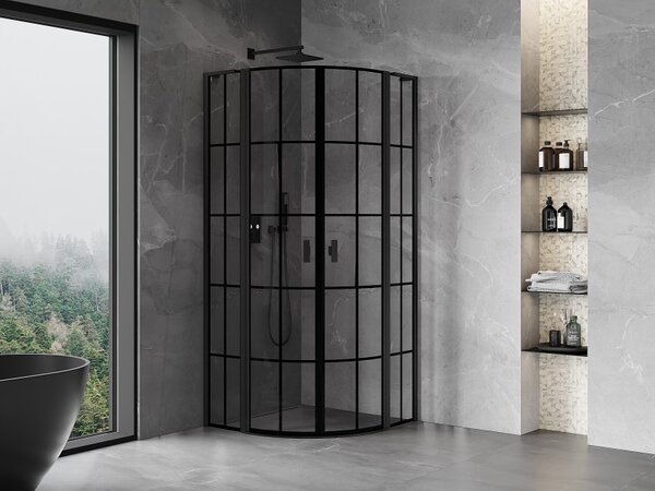 Cabină de duș Mexen Mist L, cu uși cu 2 aripi, 80 x 80 cm, sticlă transparentă de 8 mm, profil negru, 8A32L-080-080-70-77