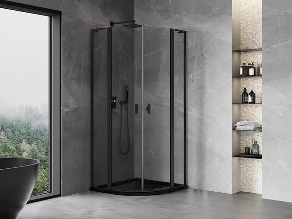 Cabină de duș Mexen Mist L, cu uși cu 2 aripi, 80 x 80 cm, sticlă transparentă de 8 mm, profil negru, 8A32L-080-080-70-00