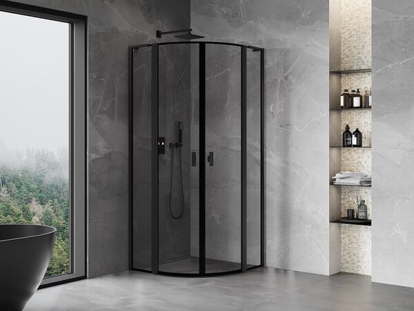 Cabină de duș Mexen Mist L, cu uși cu 2 aripi, 80 x 80 cm, sticlă transparentă de 8 mm, profil negru, 8A32L-080-080-70-70