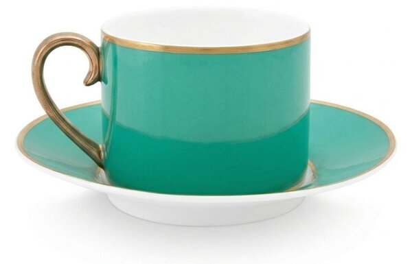 Cană espresso cu farfurioară, Pip Studio, 220 ml, colecția Pip Chique, Gold-Green