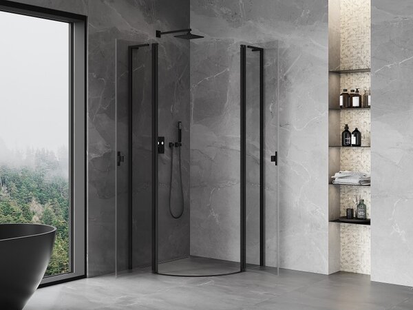 Cabină de duș Mexen Mist L, cu uși cu 2 aripi, 80 x 80 cm, sticlă transparentă de 8 mm, profil negru, 8A32L-080-080-70-00