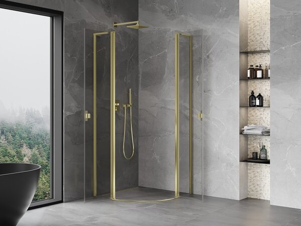 Mexen Mist L, cabină de duș rotundă cu uși cu 2 aripi, 80 x 80 cm, sticlă transparentă de 8 mm, profil auriu lucios, 8A32L-080-080-50-00